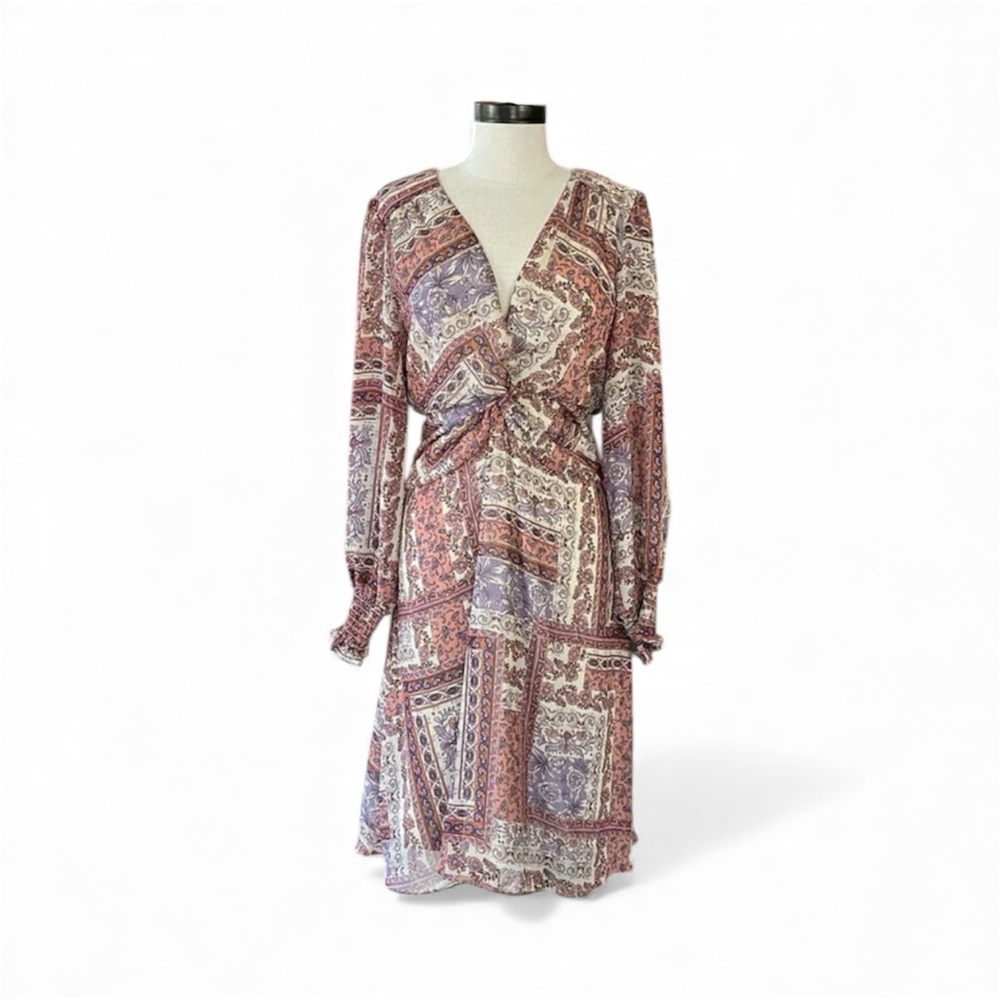 Julia Jordan Patchwork Long Sleeve Dress - Pink and Purple